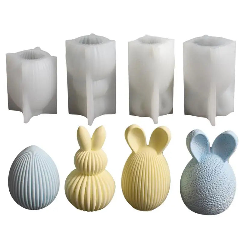 Ribbed Egg Rabbit Ear Candle Mold Aesthetic Silicone Mould Geometric Qme