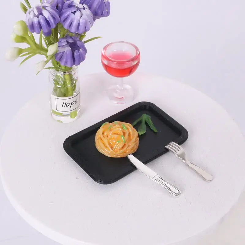 Simulated Steak Pasta Plate Knife Fork Model Dollhouse Kitchen Food Qme
