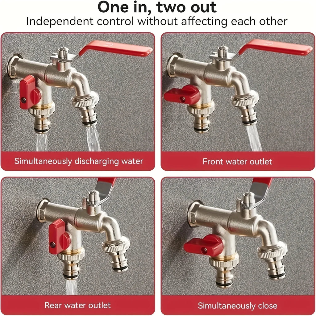 1Pc dual socket garden water pipe faucet, universal threaded multi-component outdoor faucet, compatible with sprinklers and wate Qme