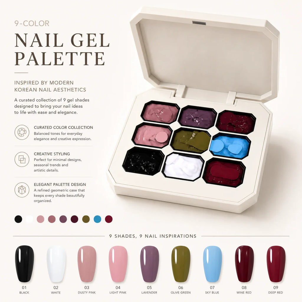 9 Colors Solid Cream Gel Nail Polish Palette Storage Case UV LED Soak Qme