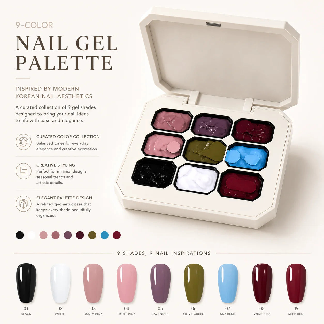 9 Colors Solid Cream Gel Nail Polish Palette Storage Case UV LED Soak Qme