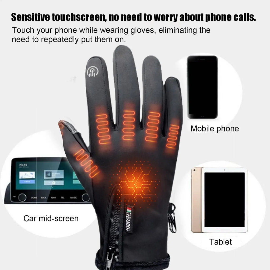 one size USB Touch Screen Gloves Heated Motorcycle Gloves Cycling Running Ski Winter Gloves Hiking Walking Anti-Slip Gloves Qme