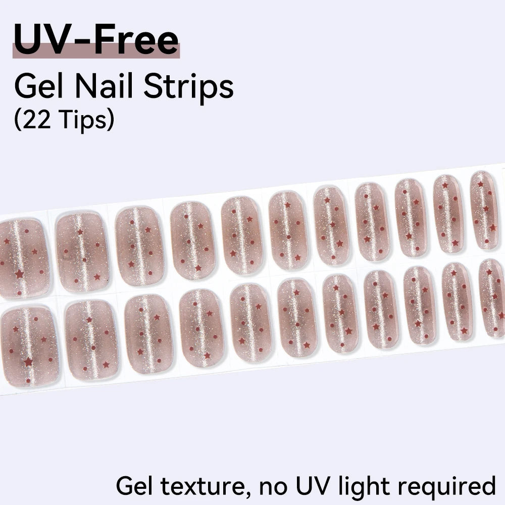 22Tips French Red Heart Kiss UV-Free Gel Nail Stickers Glitter Flower Qme BSA-0238