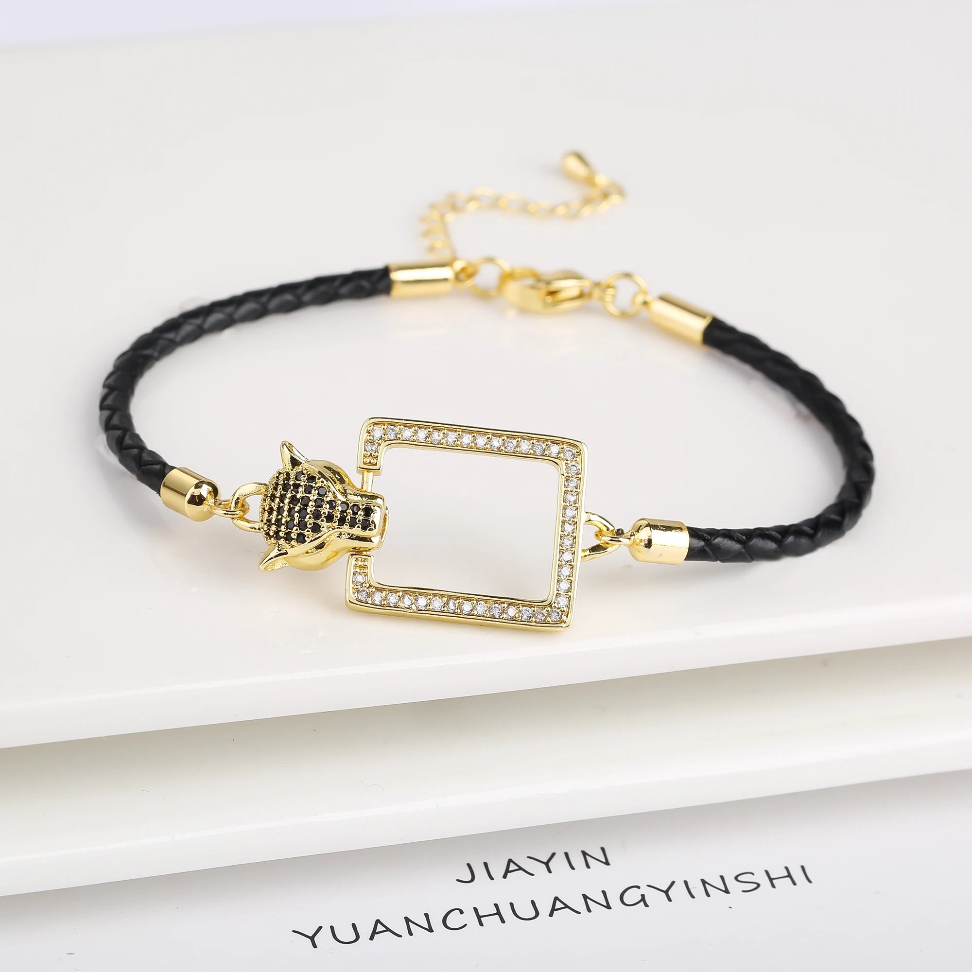 Bully Shiny Zirconia Animal Leopard Head Leather Rope Braided Charms Women Bracelets Personalized for Men's Holiday Jewelry Gift Qme 1