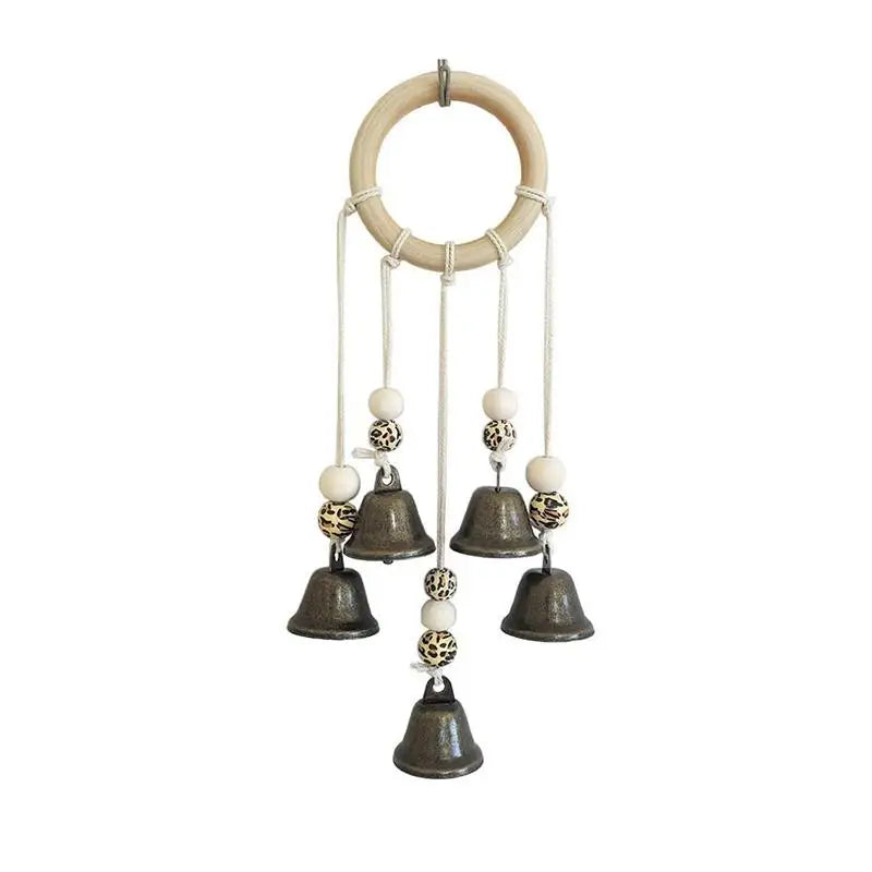 Bohemian Wind Chime With Natural Wooden Hoop And Vintage Metal Bells Perfect For Porch Balcony Boho Style Home Wall Decoration Qme A1