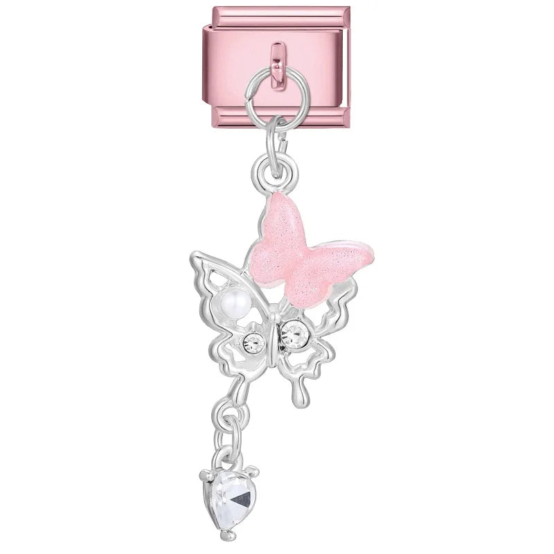 Wholesale Butterfly Bow Stars Love Heart Key Planet Shiny CZ Flower Italian Charms Fit 9mm Stainless Steel Bracelets Jewelrys Qme Style 19