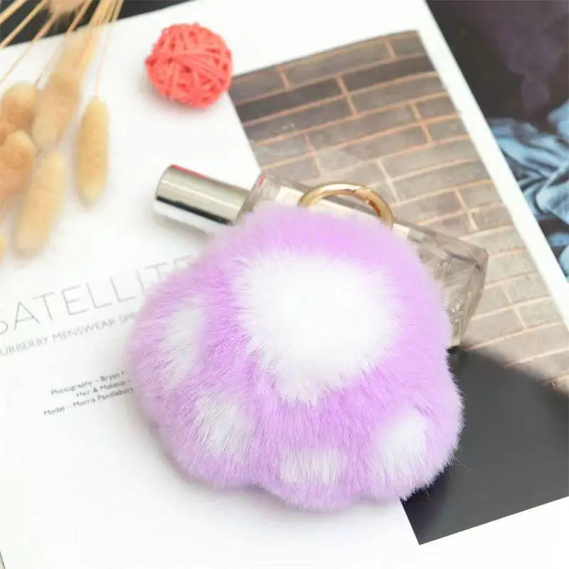 Cat Paw Pendant Keychain Fluffy Kawaii Faux Fur Keychain Cute Stuffed Toy Plush Toy Key Ring Backpack Car Key Pendant Qme purple 5CM