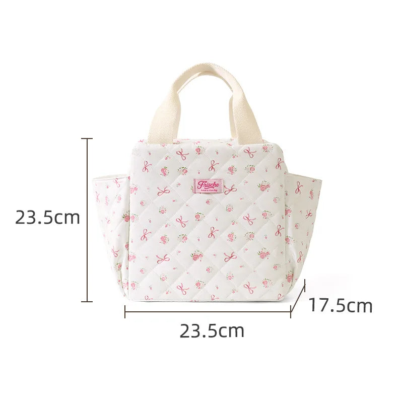 B Large Capacity Insulated Lunch Bag Portable Fashion Thermal Cooler Tote For Office Commuting Picnic Outdoor Daily Use Qme Pink bow