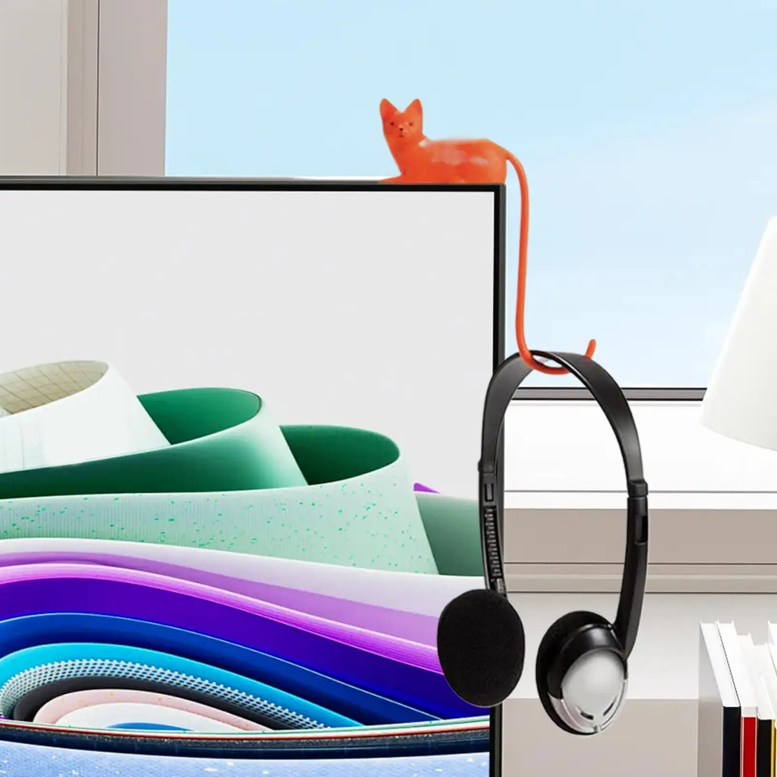 Orange Cat Tail-shaped Adhesive Hook Multi-functional Monitor Desktop Qme