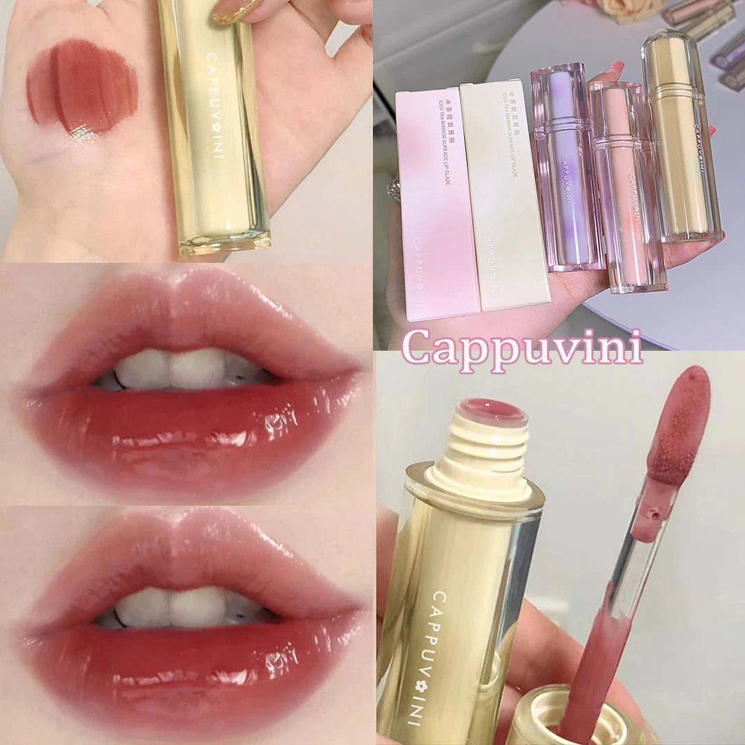 Iced Tea Mirror Lip Glaze Watery Lip Gloss Waterproof Lasting Transparent Jelly Liquid Lipstick Womon Beauty Makeup Lip Cosmetic Qme 03 Cappuvini