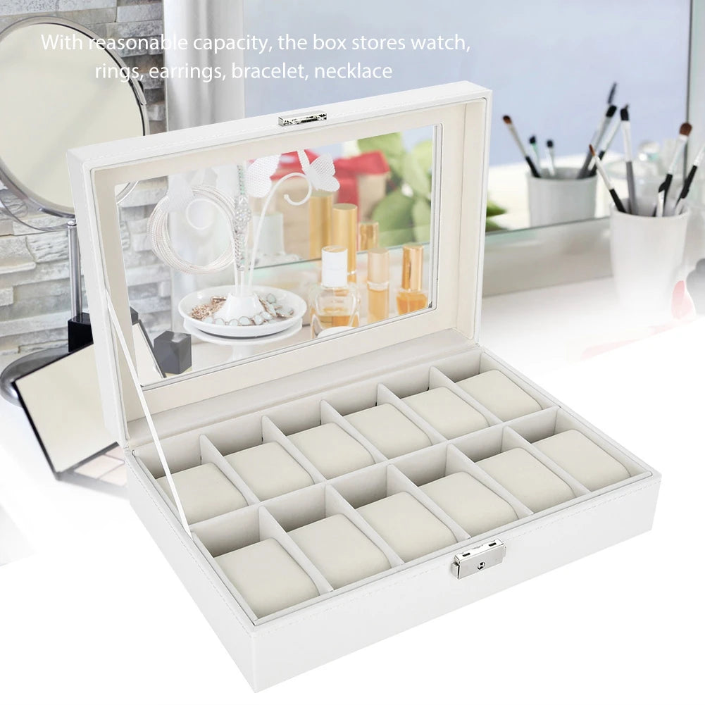 Watch Display Case 12 Grids PU Leather Watch Holder Wristwatch Display Case Jewelry Gift Storage Box Organizer for Watchmaker Qme