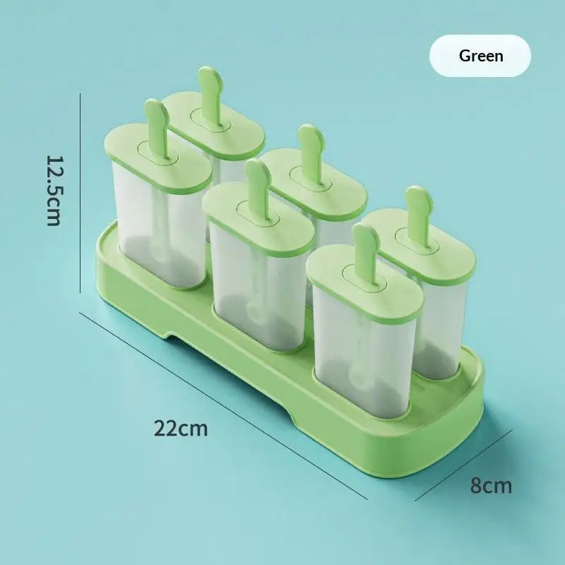 6 Popsicle Molds Ice Maker Reusable Mold Easy-release Homemade Cream Qme Green