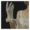 Women Bridal Short Gloves Full Finger Mesh Wedding Beaded Bow Wrist Qme A