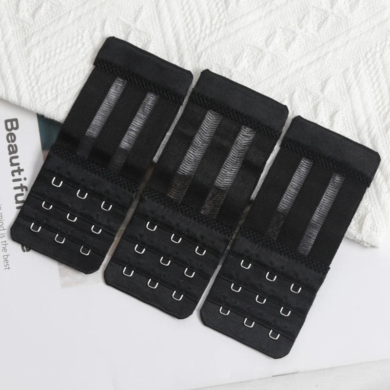 3 Rows Hook Extension Straps Comfortable Adjustable Bra Band Women Qme black