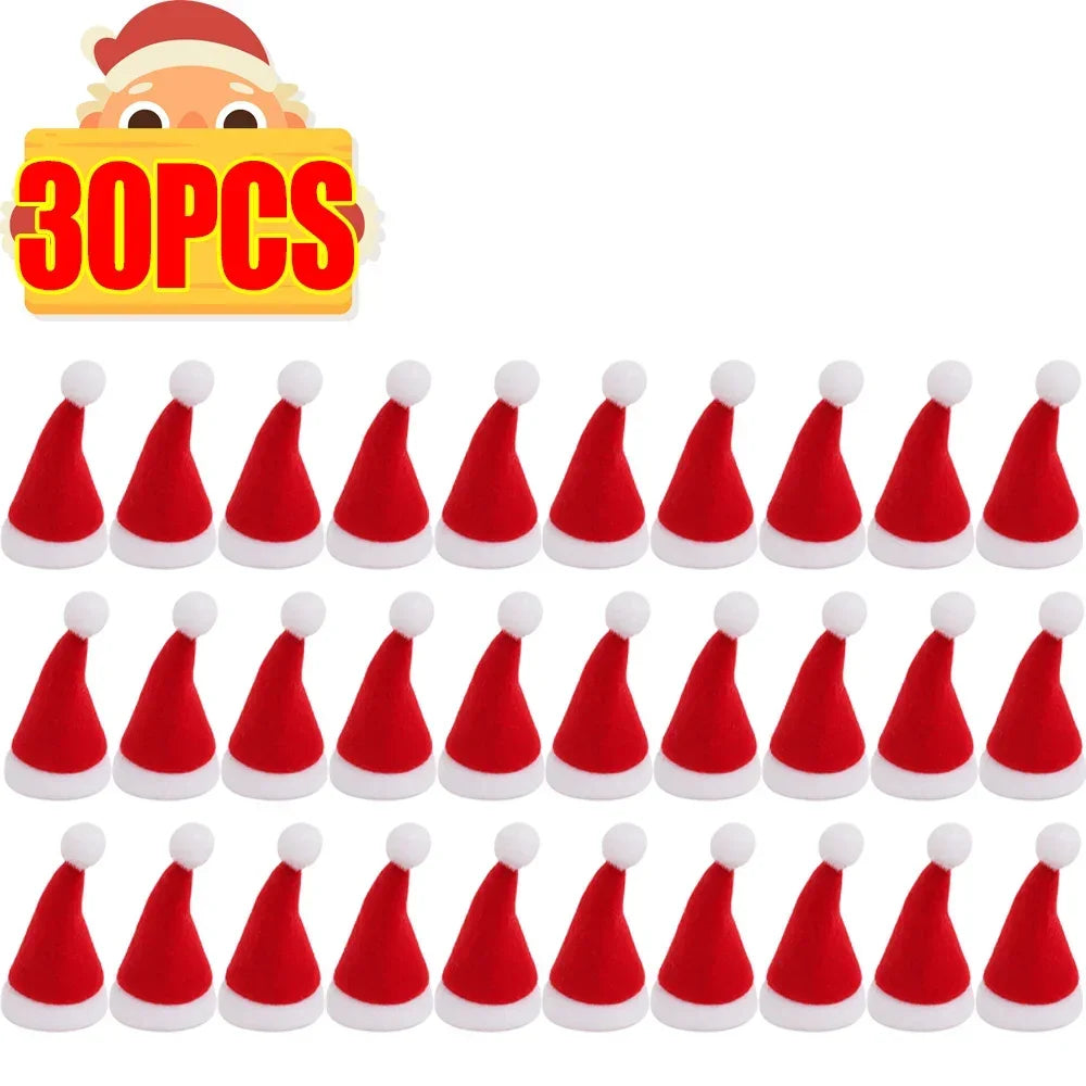 Mini Santa Hat Wine Bottle Covers Non-Woven Fabric Lollipops Caps Christmas Bottles Holder Kitchen Tableware Dinner Decoration Qme Red-30pcs 8x4x1cm