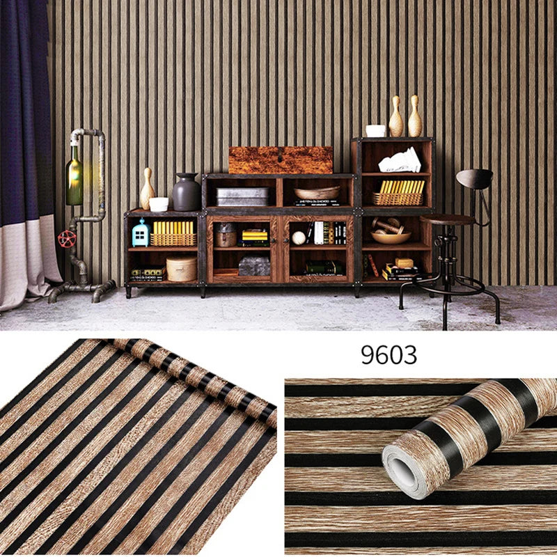 45cm Big Roll Home Decoration Background Wall Desk Cabinet Wallpaper Wood Stripes Waterproof PVC Self-adhesive Wall Stickers Qme