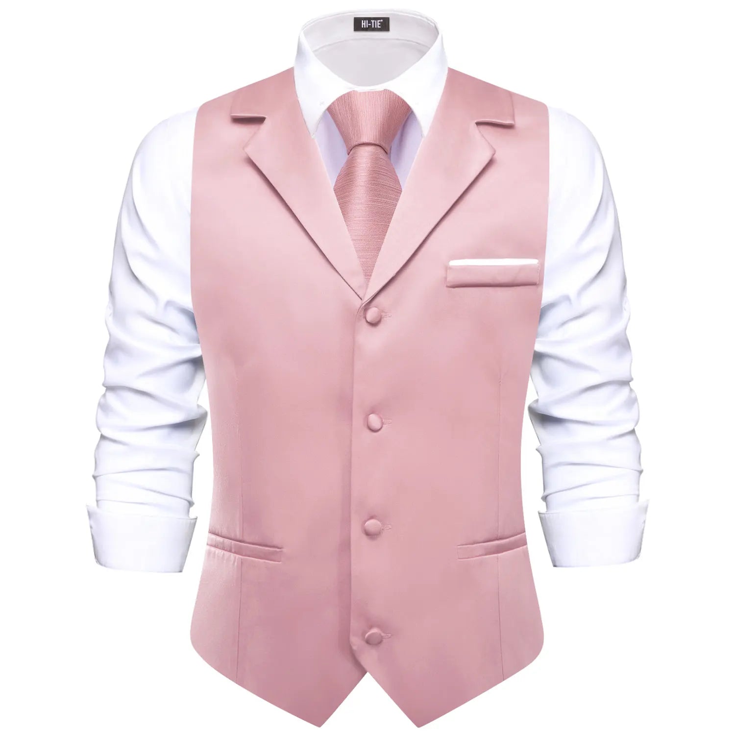 Hi-tie Champagne Solid V-neck Men Vest Tie Jacquard Tuxedo Dress Qme