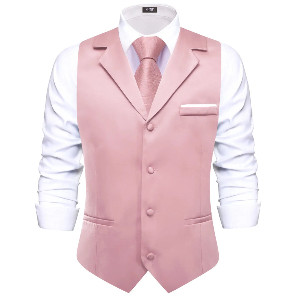 Hi-Tie Solid Black V-neck Men Vest With Tie Jacquard Tuxedo Dress Waistcoat Adjustable Jacket Casual Business Party Fashion Qme MD-3400-N-3247 L