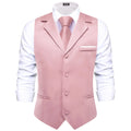 Hi-Tie Solid Black V-neck Men Vest With Tie Jacquard Tuxedo Dress Waistcoat Adjustable Jacket Casual Business Party Fashion Qme MD-3400-N-3247 L