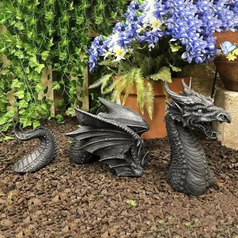 Dragon Sculptures Resin Giant Lawn Sculpture Gothic Fantasy Figures Qme