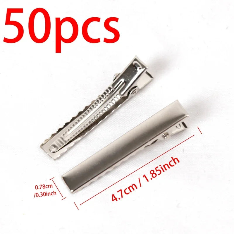 Hair Alligator Metal Clips Duckbill Blank Setting Base DIY Hairpins Qme 4.7cm 50pcs