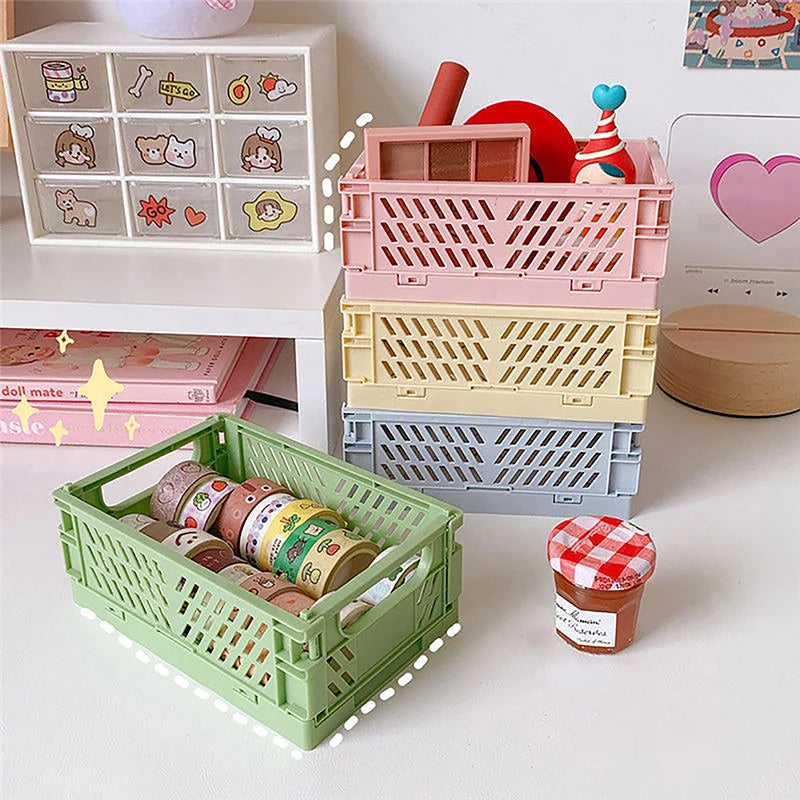 Desktop Holder Home Use School Desk Storage Box Collapsible Crate Qme