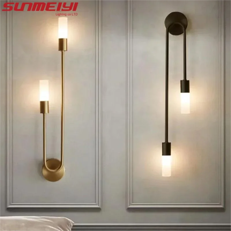 LED Golden Black Light Luxury Wall Lamp Living Room Nordic Modern Minimalist Creative Background Wall Corridor Bedroom Bedside Qme