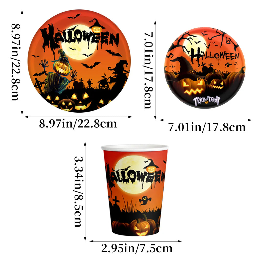 One-off Halloween Dinnerware Pumpkin Pattern Plate Cup Holiday Qme
