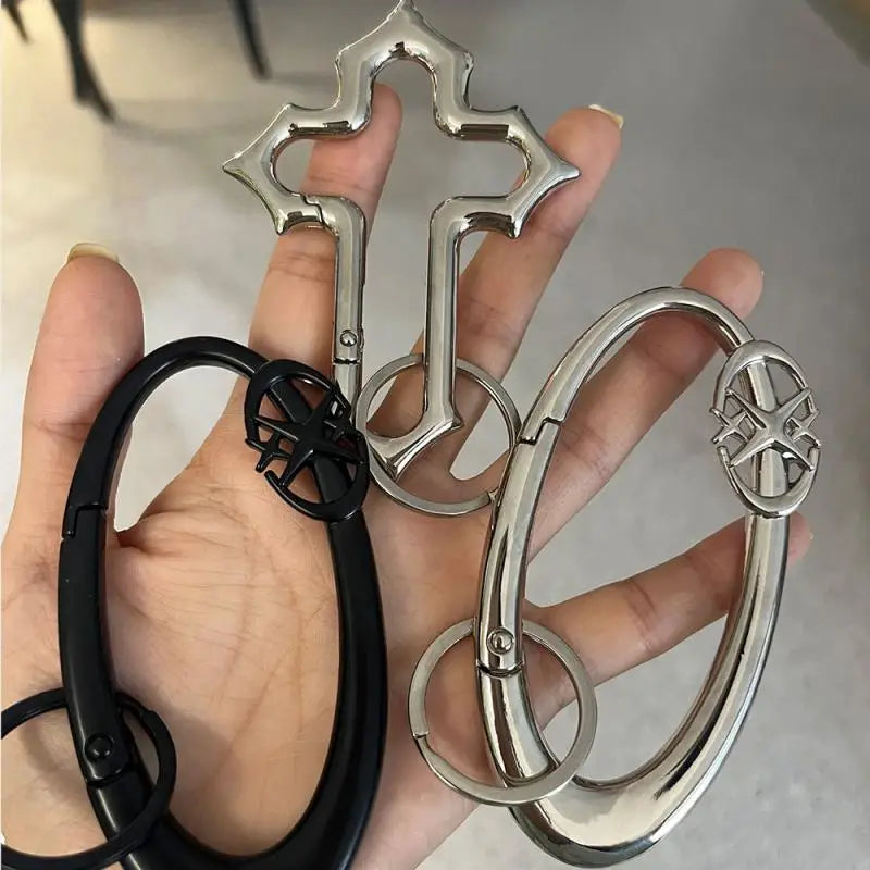 Zinc Alloy Bag Charm Trinkets Keychain Cross Carabiner Keychain Camping Hiking Outdoor Climber Waist Pendant Accessories Gift Qme