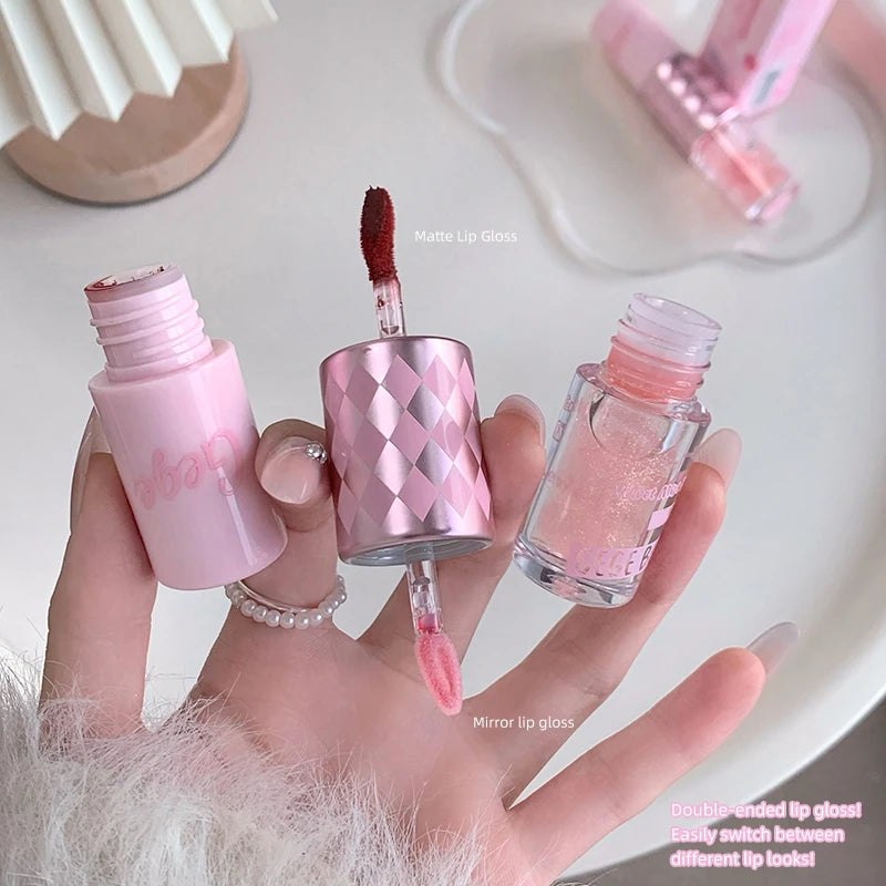Double End Lip Glaze Gege Bear Full Gloss Mirror Matte Velvet Long Qme