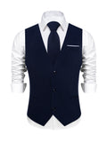 Men's Solid Formal Suit Vest – V-Neck Waistcoat with Adjustable Back Belt, Perfect for Weddings, Business Casual Occasions Qme MJTZ0803 S