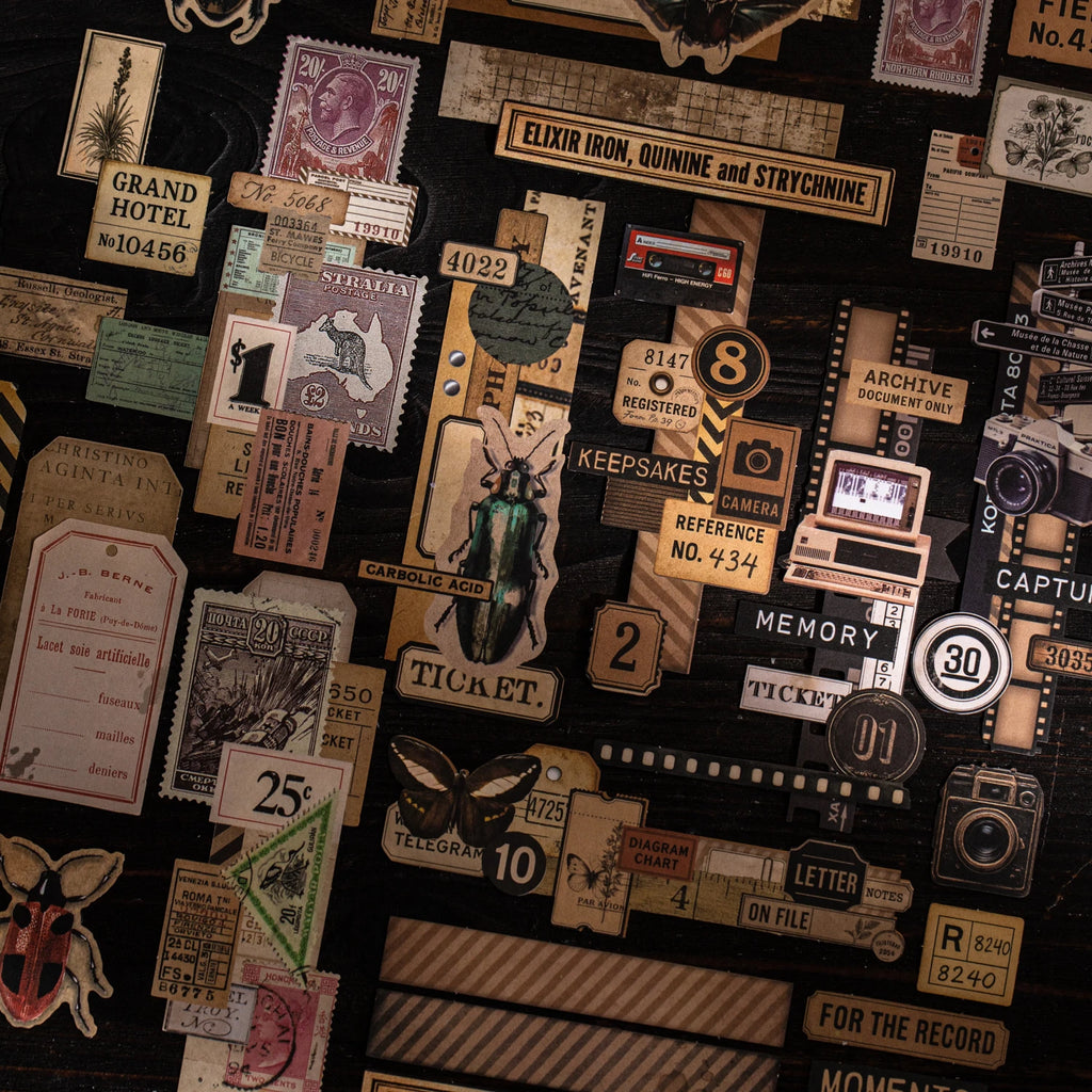 30 Sheets Vintage Memory Series Border Insect Collage Stickers for Scrapbooking DIY Frame Decals Computer Laptop Phone Luggage Qme
