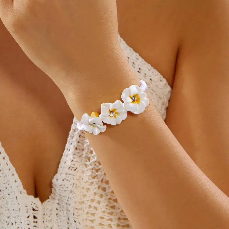 Boho Hawaiian Flower Bracelet Women Beaded Braid Rope Bangle Summer Qme A2