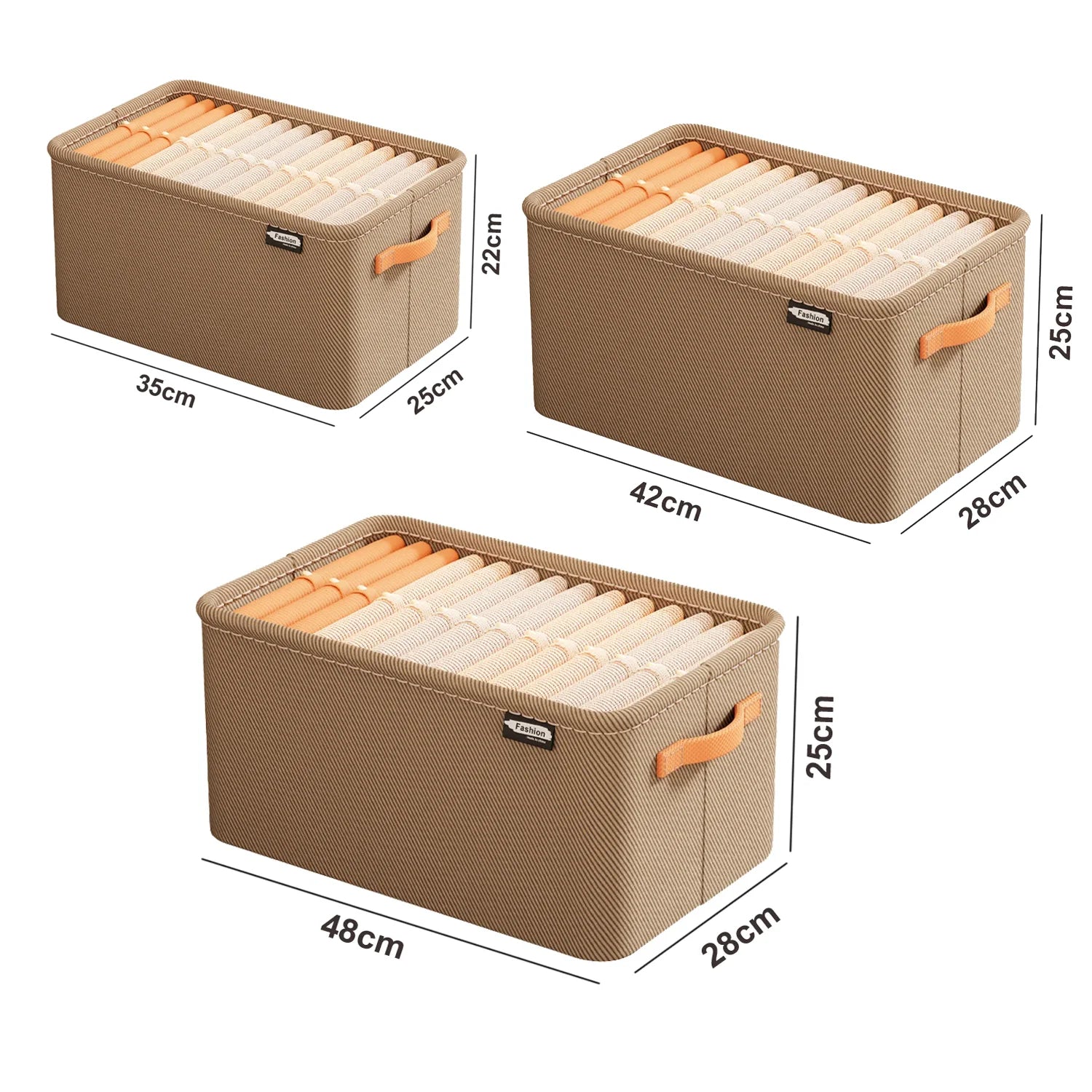 Home Use Drawer Style Wardrobe Long Rectangle Partitioned Ioan Storage Box Foldable Organizer Box For Clothes Pants Qme Khaki Mix Set