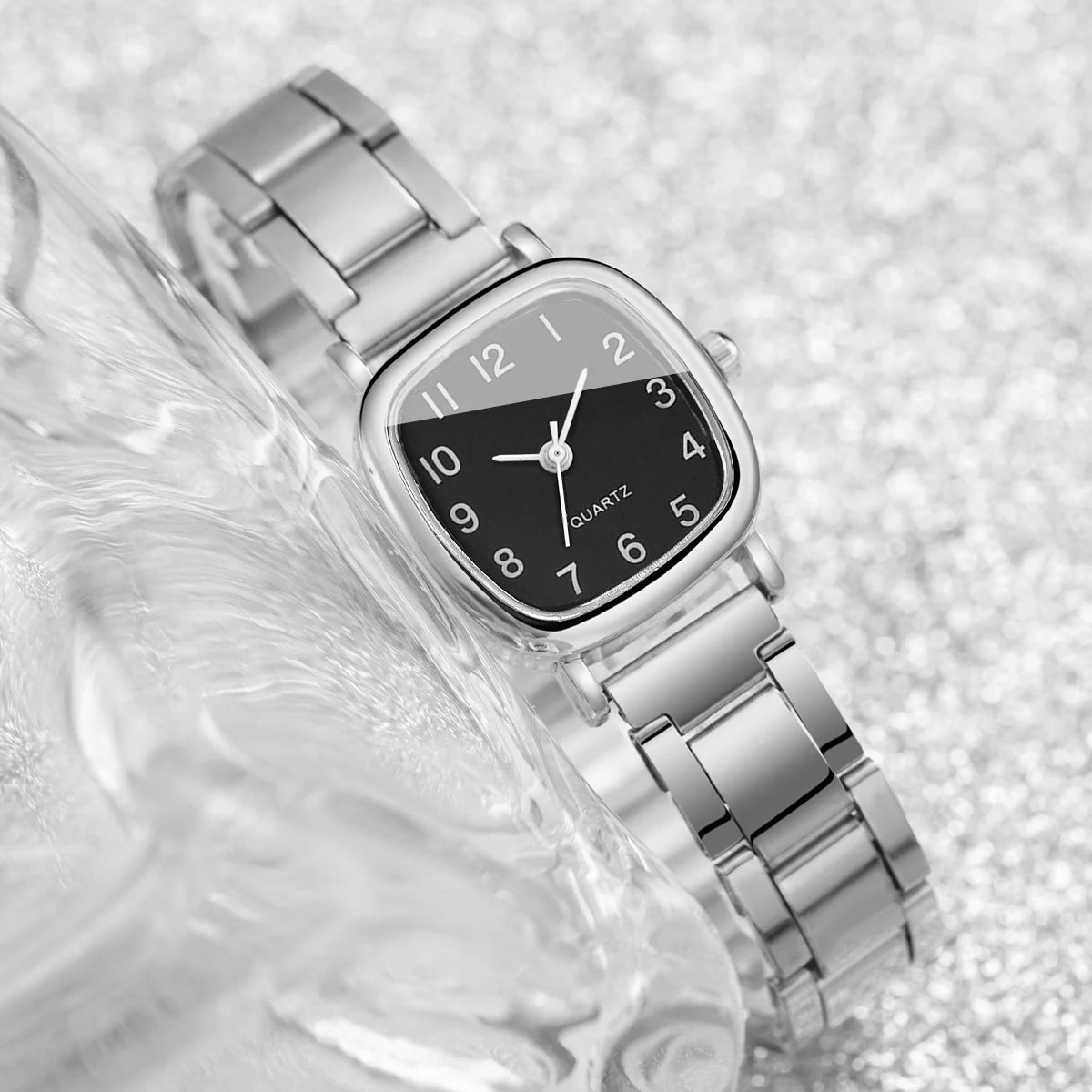 2PCS Fashion Square Arabic Dial Women Quartz Wristwatch Ladies Alloy Strap Watch With Bracelet Reloj Mujer (Without Box) Qme
