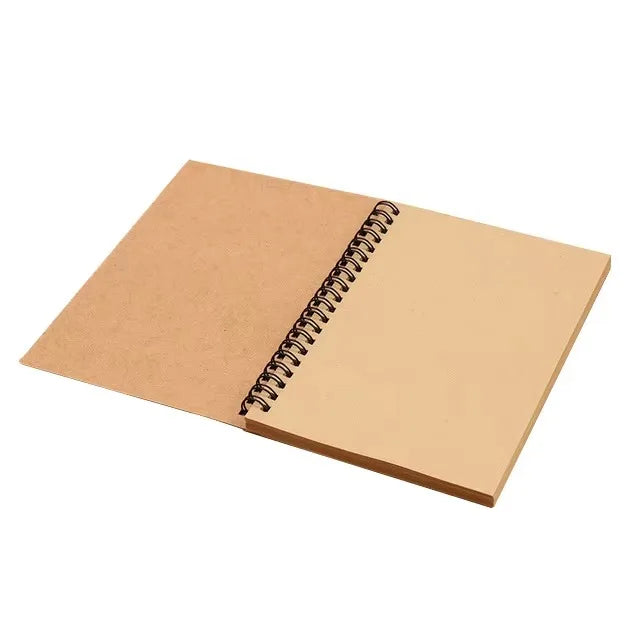 1 Book 50 Sheets Retro Spiral Kraft Paper Notebook Coil Sketchbook Graffiti Drawing Diary Journal Office School Writing Station Qme Khaki-Khaki Inner