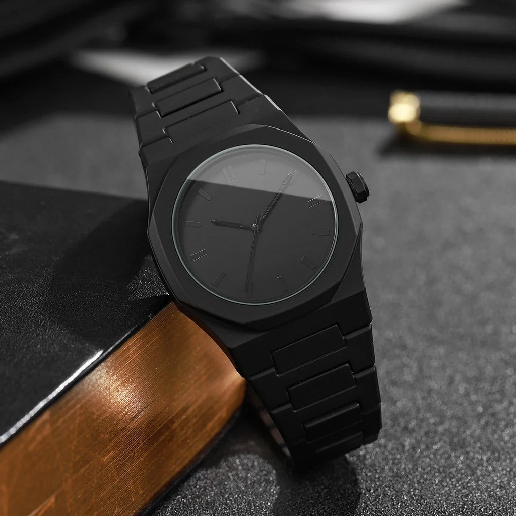 2 Pieces Fashion Men's Casual Business Watches Plastic Band Male Quartz Watch-Bracelet Beads Set Men's Watch (Without Box) Qme
