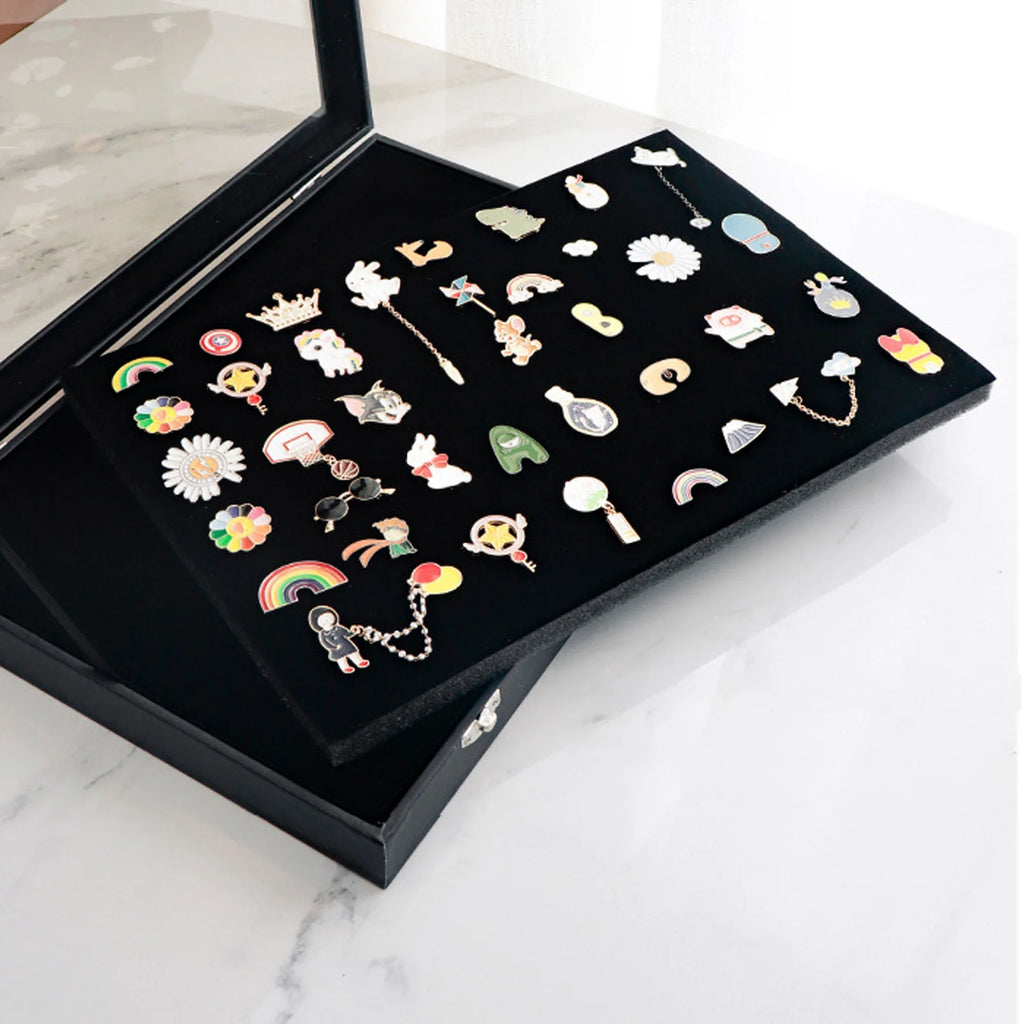 Medal Frame Box Space Saving Pin Display Case Dustproof Transparent Lid Sponge Lining with Lock Buckle for Badge Collection Qme