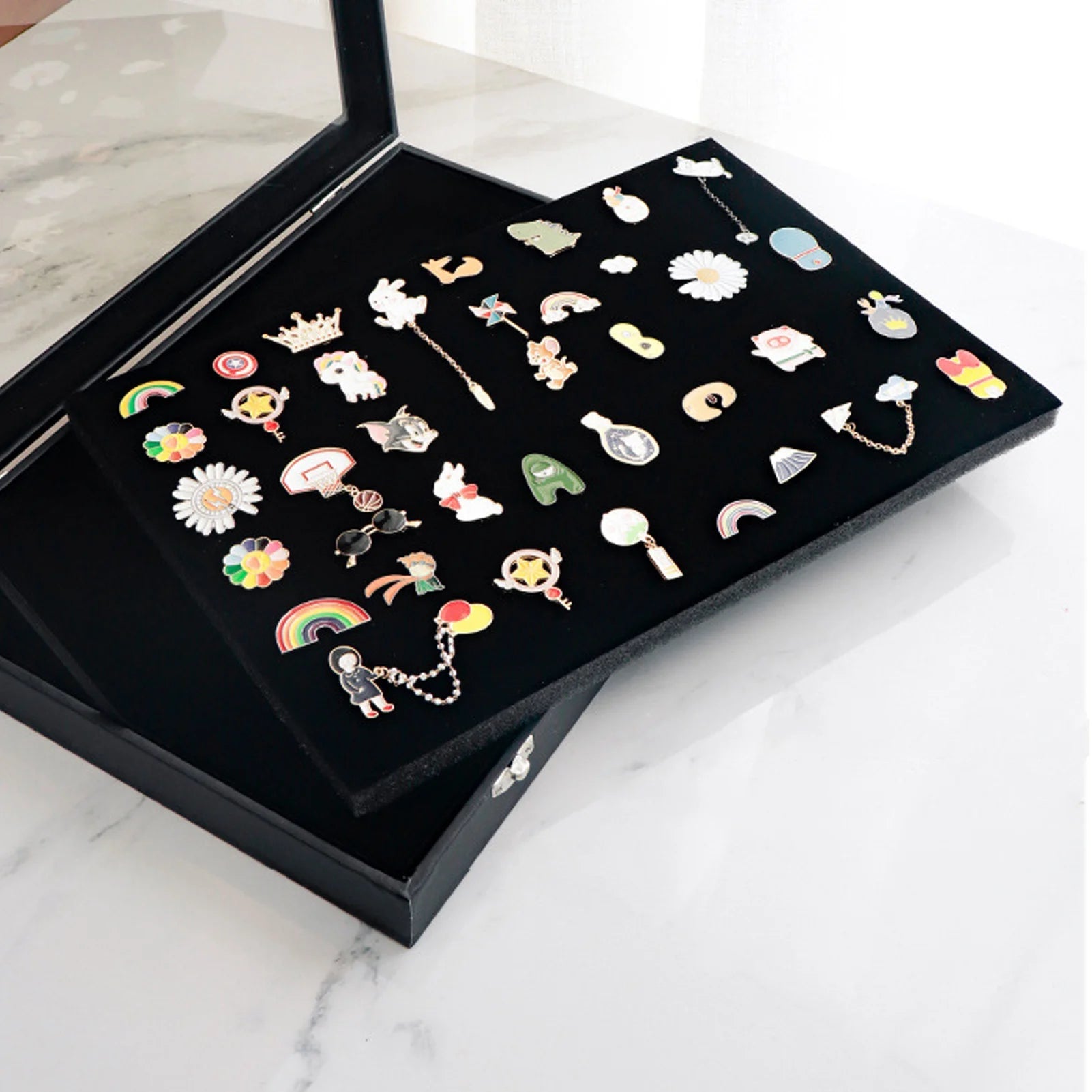 Medal Frame Box Space Saving Pin Display Case Dustproof Transparent Lid Sponge Lining with Lock Buckle for Badge Collection Qme
