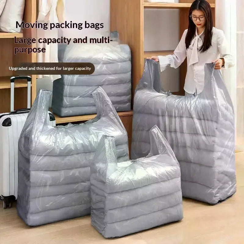 Super Large Silver Bags Thicken Plastic Moving Packaging Bag Transparent With Handle For Duvet Blanket Bedding Clothing Storage Qme