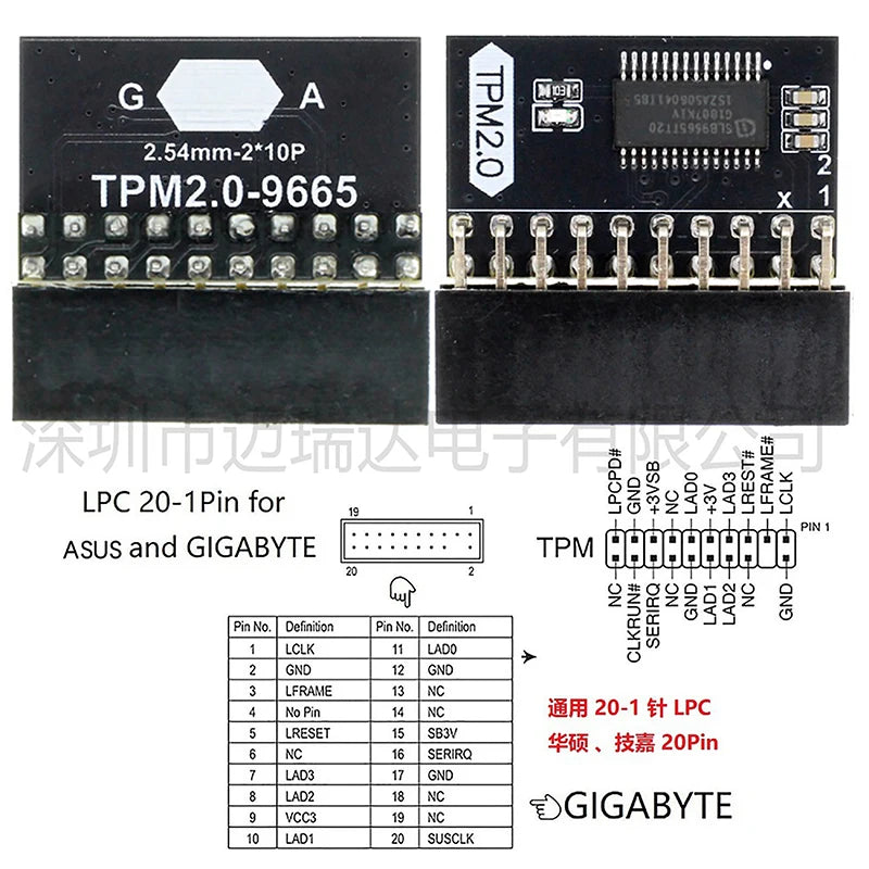 TPM 2 0 Encrypted Security Module Board LPC 20 Pin Mainboard Card Qme Default Title