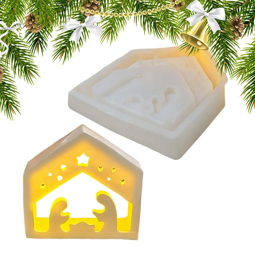 Nativity Scene Silicone Mold Jesus Tealight Holder Template Nativity Silicone Mold for Handmade Scented Candles Plaster Resin Qme