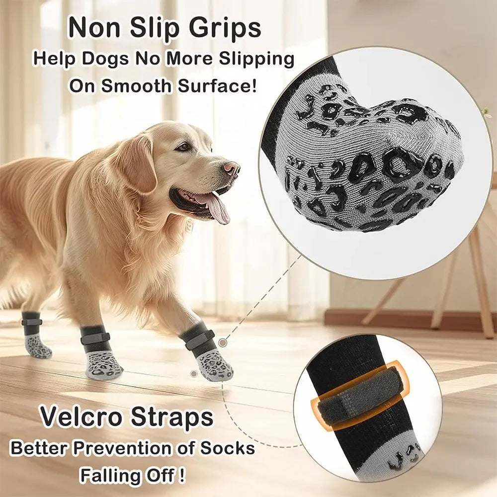 4pcs Dog Paw Protectors Anti-Slip Boots with Traction Control Adjustable Socks for Injured Paws Senior Dogs Qme