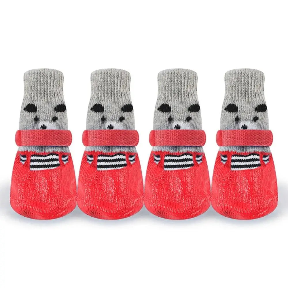 4Pcs/set Anti Slip Dog Socks with Straps Traction Control for Indoor Hardwood Floor Wear Pet Paw Protector for Small Dogs Qme Red L