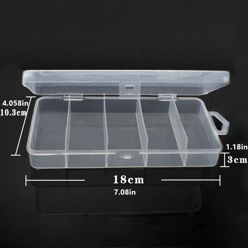 5 Compartments Fishing Tackle Box Storage Case Accessories Tools Fly Qme
