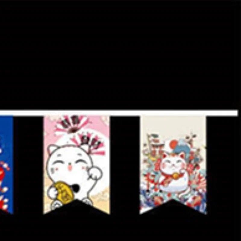 Japanese Style Lucky Cat Hanging String Flag Sushi Restaurant Bunting Banners Izakaya House Birthday Party Wedding Decoration Qme