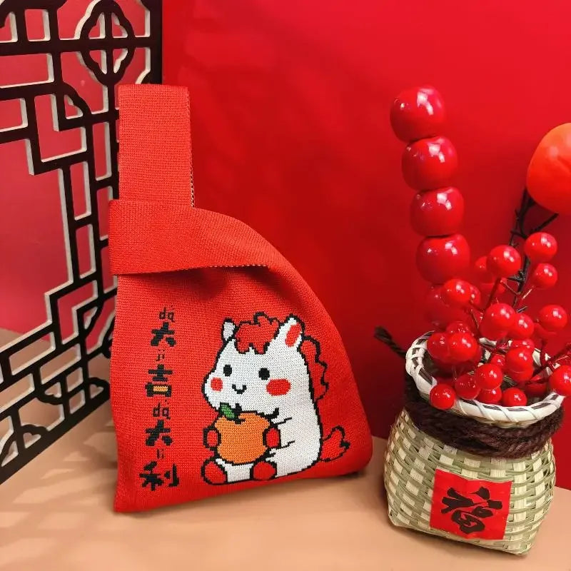 New 2026 Horse Year Cartoon Mascot Pony Knitted Bucket Bag For Women Fashion Large Capacity Portable Handbag New Year Gift Qme style 17
