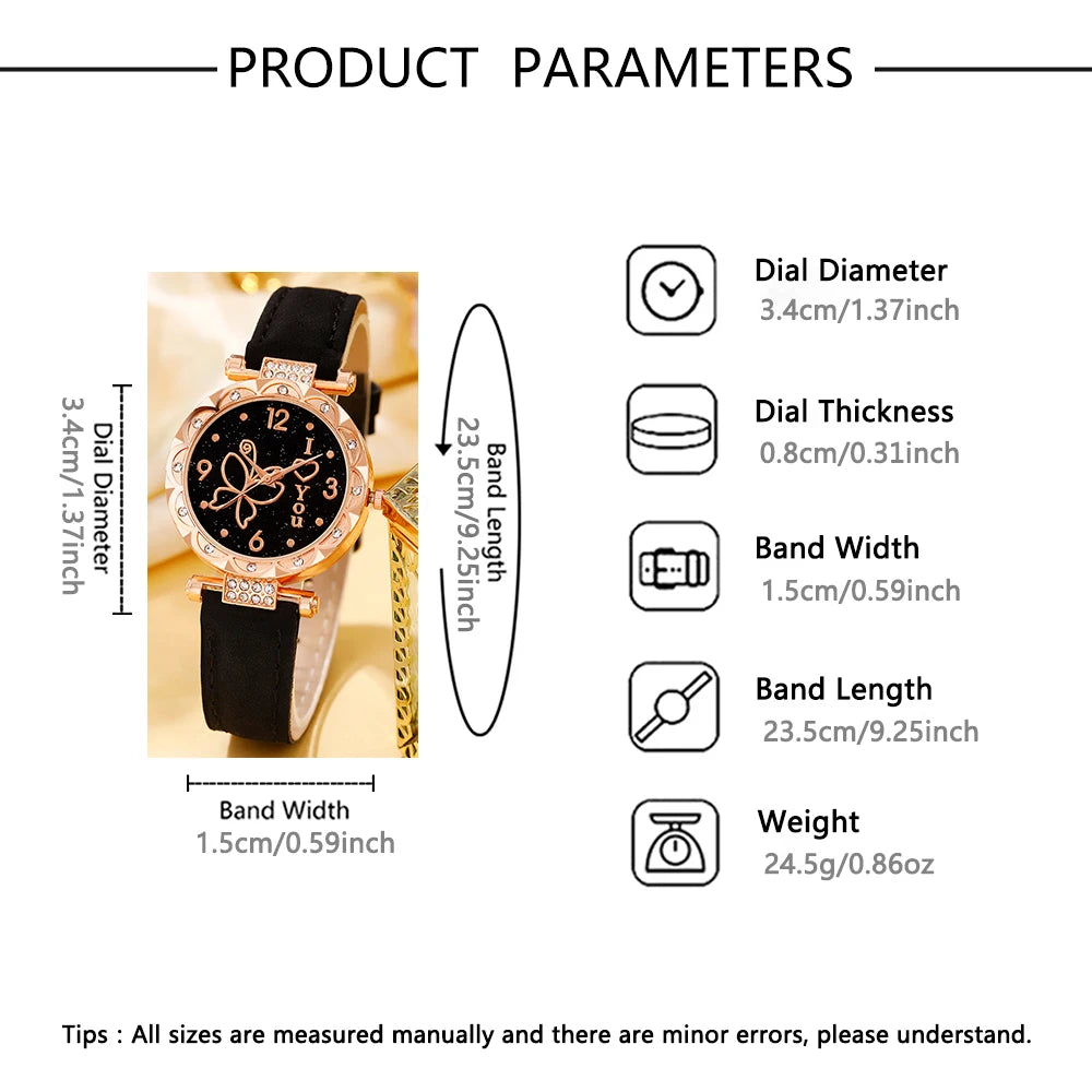 Women's watch with minimalist elements dialing quartz watch latex belt jewelry set for girls' gift Qme