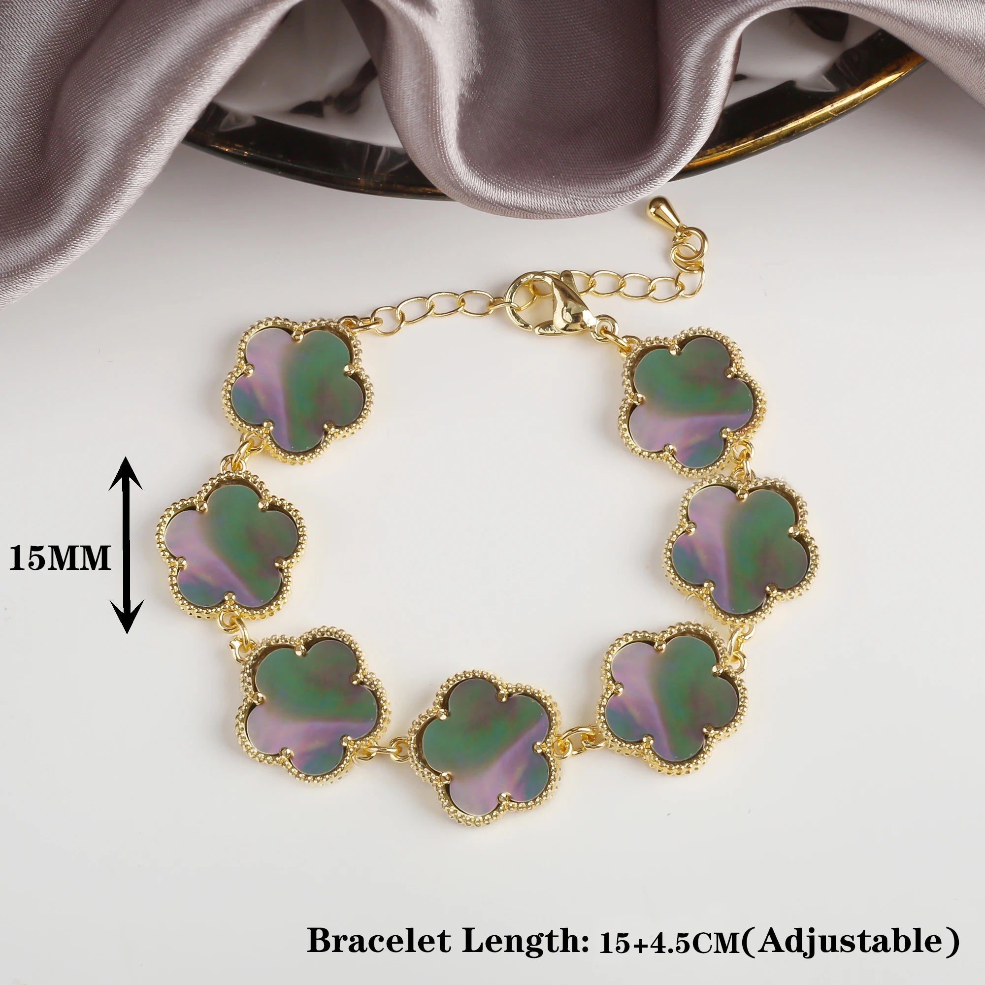 10 Color Classic Natural Stone Five Leaf Flower Bracelet For Women Party Wedding Daily Wear Brand Jewelryl Gift Free Shipping Qme Gray Gold