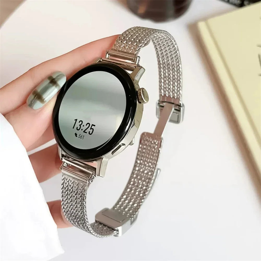 20mm 22mm Luxury Metal Magnetic Strap For Samsung Galaxy Watch4 44mm/40mm 5 pro active 2 Gear s3 Bracelet For Huawei Watch gt2/3 Qme Silver 18MM